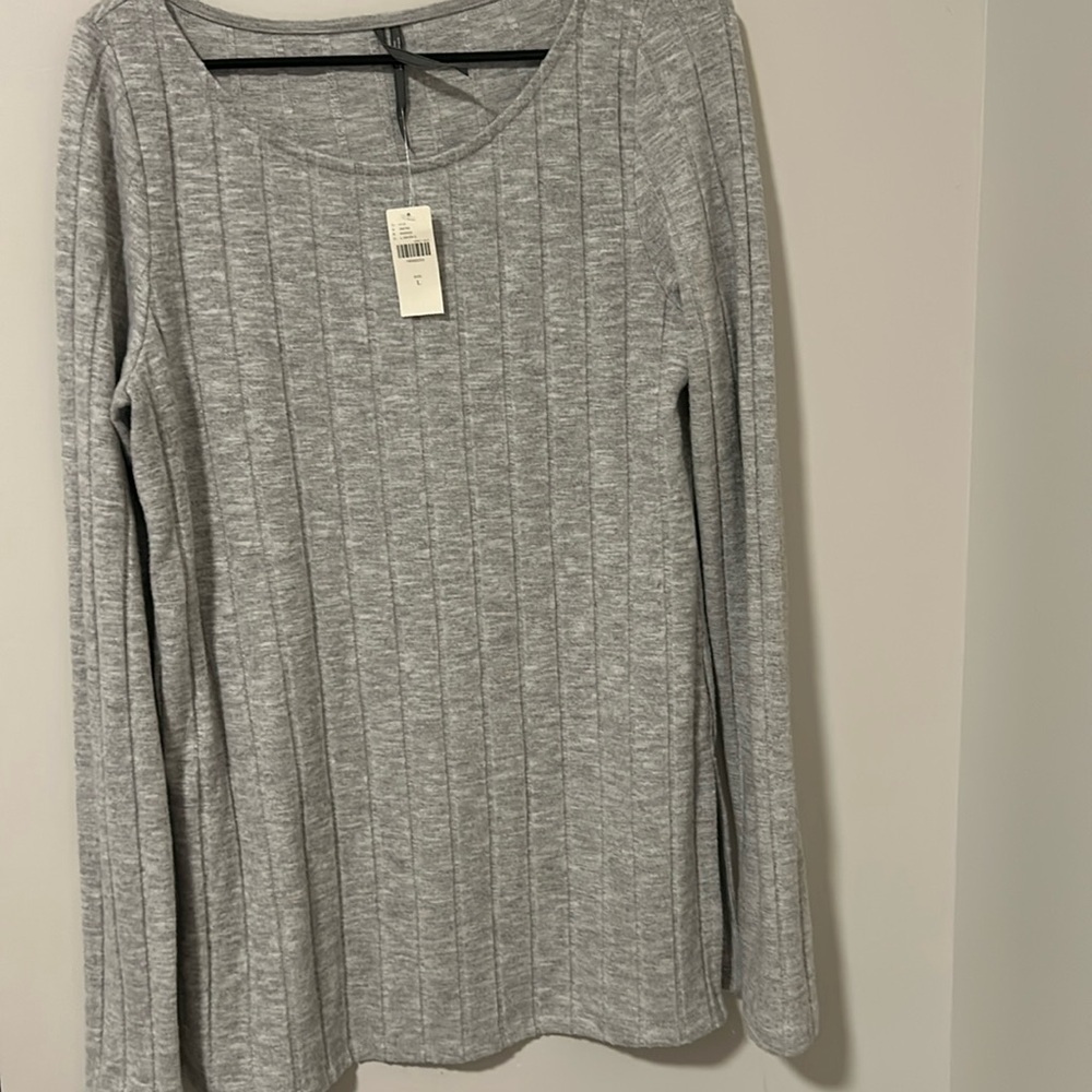 NWT Anthropologie Womens Size L Ribbed Side-Slit Tunic Gray Knit Sweater Top